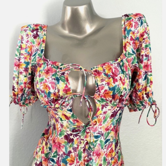 For Love & Lemons Victorias Secret Nwt Watercolor Bodysuit Tie Top Small S - Picture 7 of 9